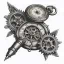pocket watch with broken minute hand and gears tattoo design idea