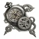 pocket watch with broken minute hand and gears tattoo design idea