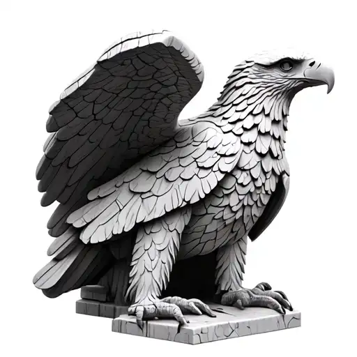 Hyperrealistic marble statue of an eagle, ancient Greek sculpture style, detailed stone texture with cracks and shadows, tattoo design idea
