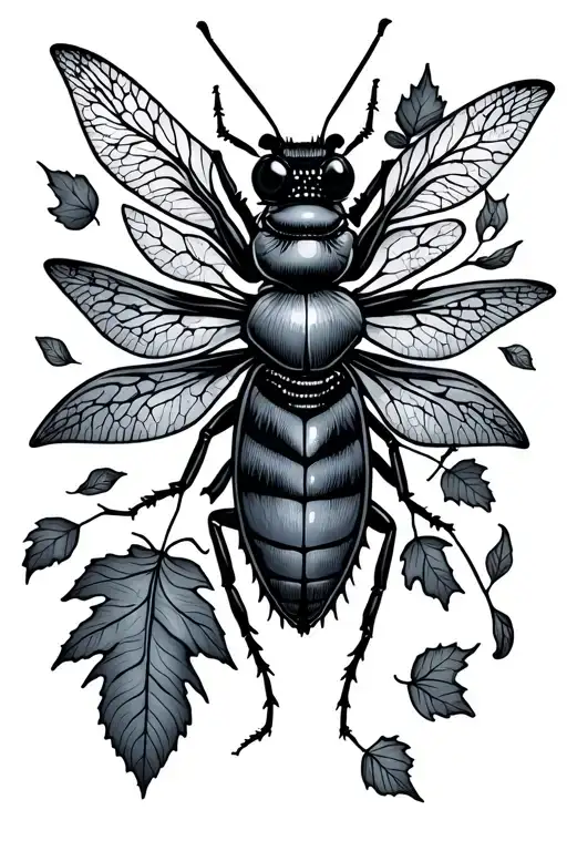 leaves falling firefly insect tattoo design idea