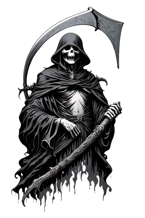 Grimreaper with scythe hanging tattoo design idea