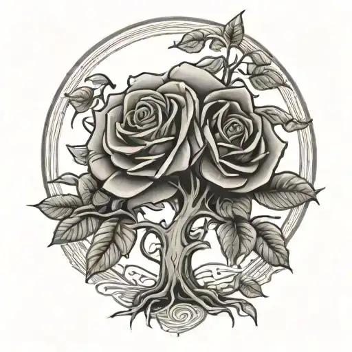 rose money tree growing tattoo design idea