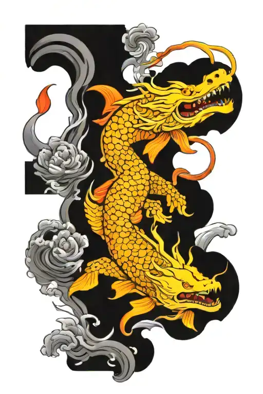 tattoo design that incorporates a temple, dragon, koi fish, samurai and sakura tattoo design idea