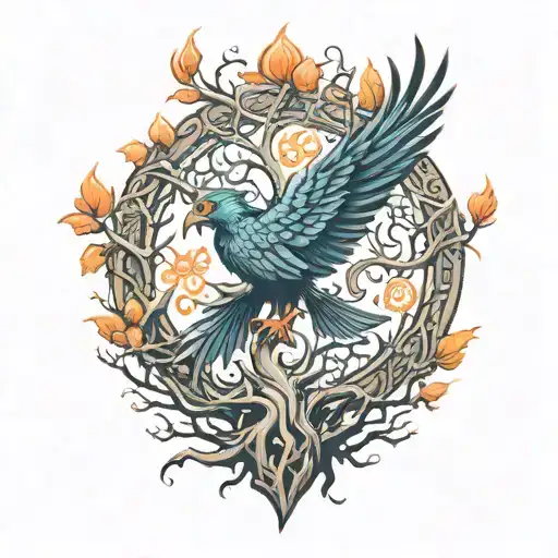 Phoenix Bird Inside A Tree Of Life tattoo design idea