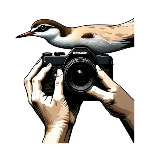 two hands making a fake camera like they are taking a picture of a sandpiper  tattoo design idea