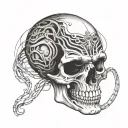sound waves around a  skull has an open mouth with teeth and a crack on the side  tattoo design idea