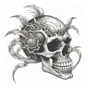 sound waves around a  skull has an open mouth with teeth and a crack on the side  tattoo design idea