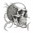 sound waves around a  skull has an open mouth with teeth and a crack on the side  tattoo design idea