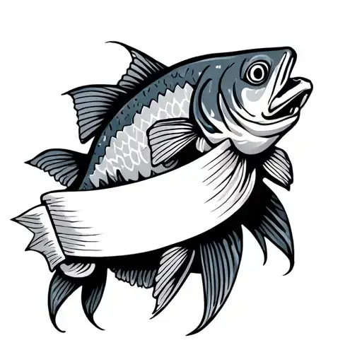 fish holding a banner tattoo design idea
