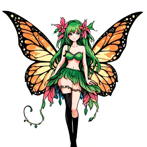 anime inspired woodland fairy tattoo design idea