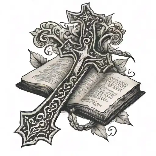bible, garden of eden and serpent and bible verse with cross  tattoo design idea