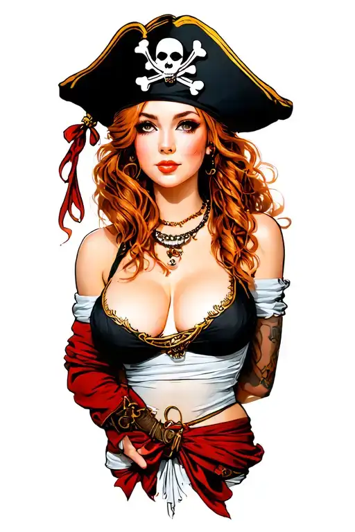 pirate pin up girl, ginger tattoo design idea