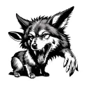 Snarling Wolf protecting a Rabbit tattoo design idea