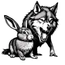 Snarling Wolf protecting a Rabbit tattoo design idea