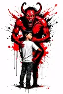 a boy standing with a scary demon grabbing him from behind tattoo design idea