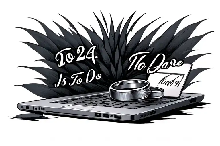 “2024-12-09” date with wedding rings . Inside a Laptop “To Dare Is To Do”. Mens tattoo tattoo design idea