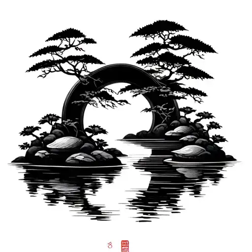 zen garden scene tattoo design idea