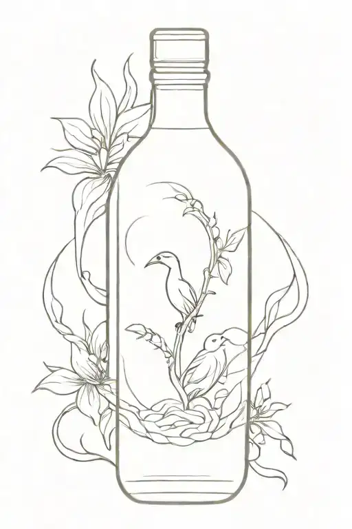 I'll create a minimalistic fine line tattoo of the Yalkut bottle in black and white, reflecting the Hong Kong version wi tattoo design idea