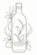 I'll create a minimalistic fine line tattoo of the Yalkut bottle in black and white, reflecting the Hong Kong version wi tattoo design idea