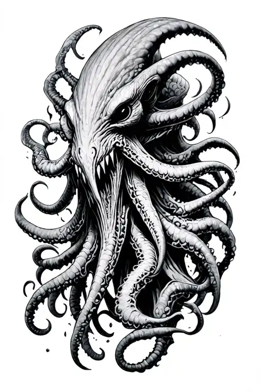 Cthulhu inspired monster emerging tattoo design idea