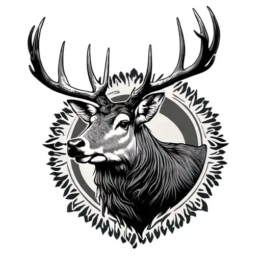 red stag head tattoo design idea