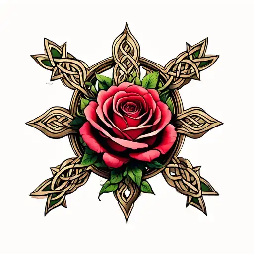 Celtic cross with rose in the middle tattoo design idea