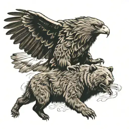 american eagle fighting a grizzly bear head tattoo design idea