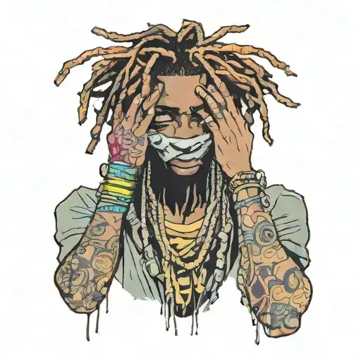 emo,depression,darkness,lonely,suicidal,sad,dark skinned male,dyed short dreads fully hiding face,teens,no tattoos,skinn tattoo design idea