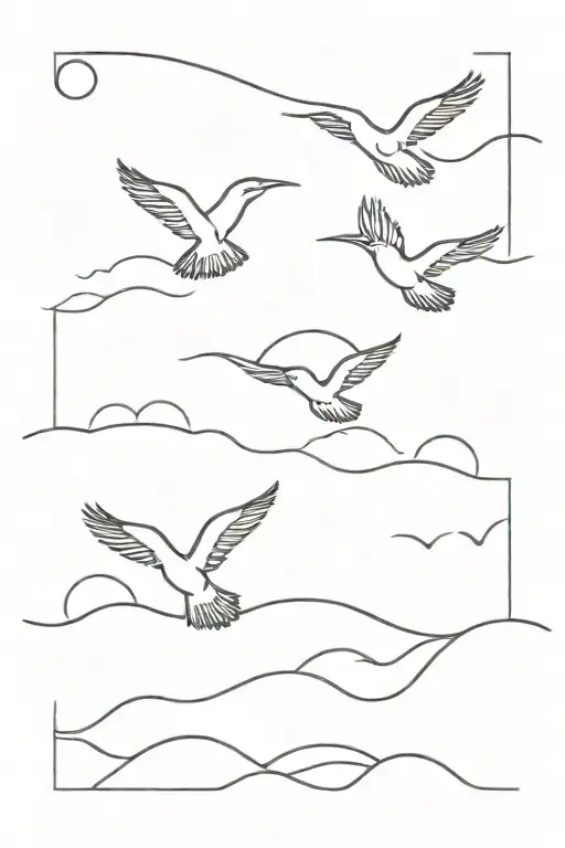 two birds flying over a beach landscape tattoo design idea