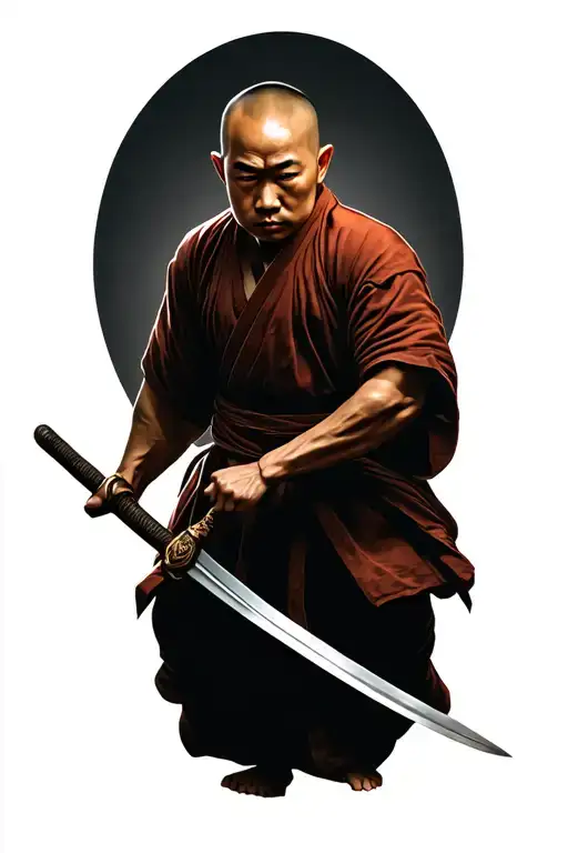 Shaolin monk with sword tattoo design idea