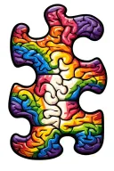 autism rainbow puzzle piece and brain with blue purple shading tattoo design idea