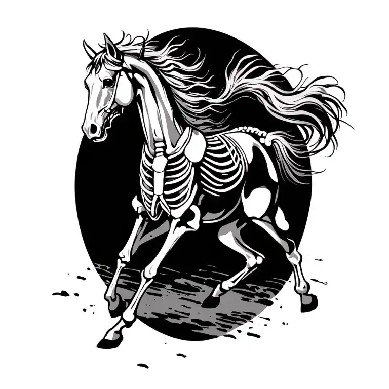 skeleton horse running with skeleton on it tattoo design idea
