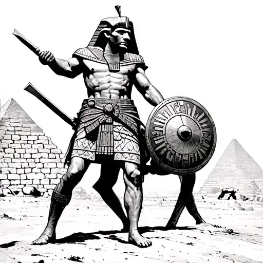 Egypt: Pyramids, the Sphinx, Pharaoh. Greece: The Parthenon, a hoplite with his shield. Rome: gladiator combat tattoo design idea