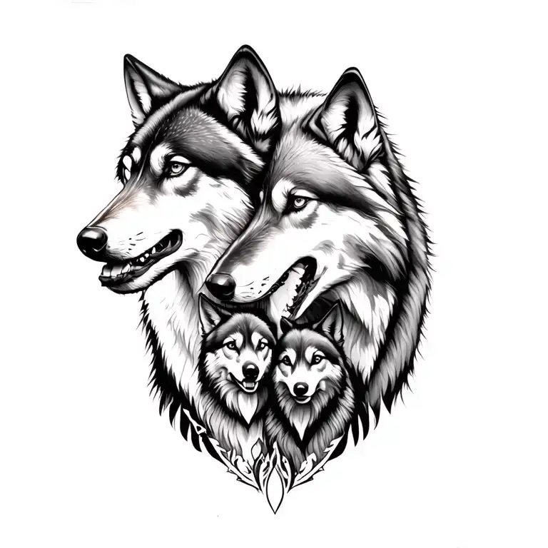 family, father, protector, wolf, family past, time passing by tattoo design idea