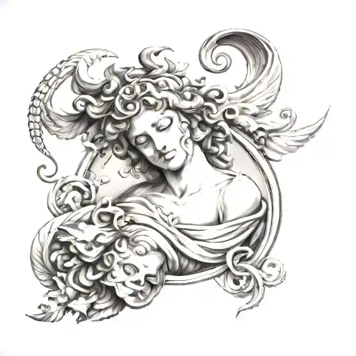 renaissance style dipicting Greek mythology tattoo design idea