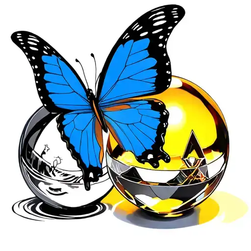 Blue butterfly of the game "Life is Strange" and the yellow crystal ball has 4 Star of "Dragon Ball" tattoo design idea