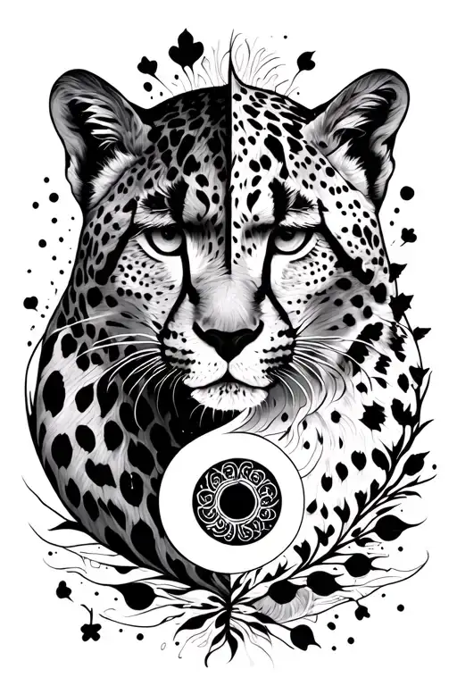 cheetah and snow leopard as yin and yang symbol merging tattoo design idea