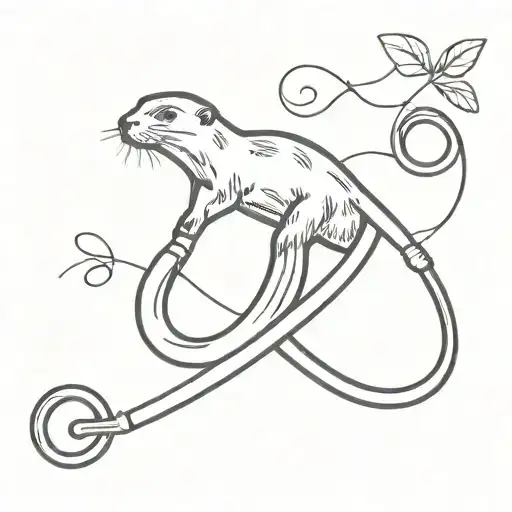 A minimalist tattoo of a stethoscope intertwined with a river otter, reflecting your occupation as a vet tech and your love for otters tattoo design idea
