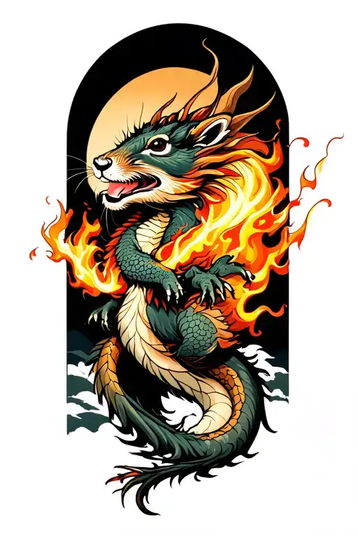 marmot and dragon breathing fire tattoo design idea