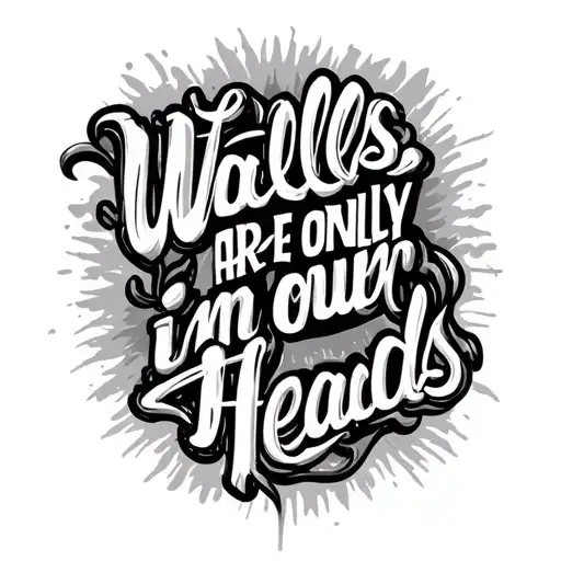 Draw script lettering tattoo with fraze: walls are only in our heads tattoo design idea