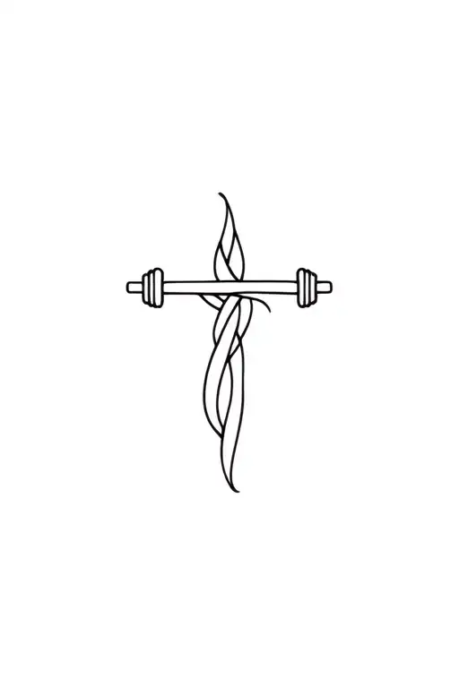 Cross vegan barbell intertwined tattoo design idea