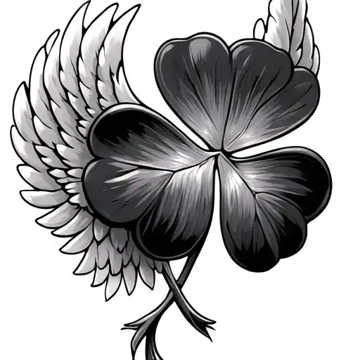 four leaf clover with angel wings tattoo design idea