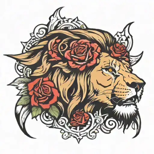 lion, rose, 3 crosses, blessed tattoo design idea