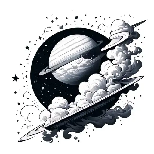 space with clouds and smoke forming the shape outline tattoo design idea