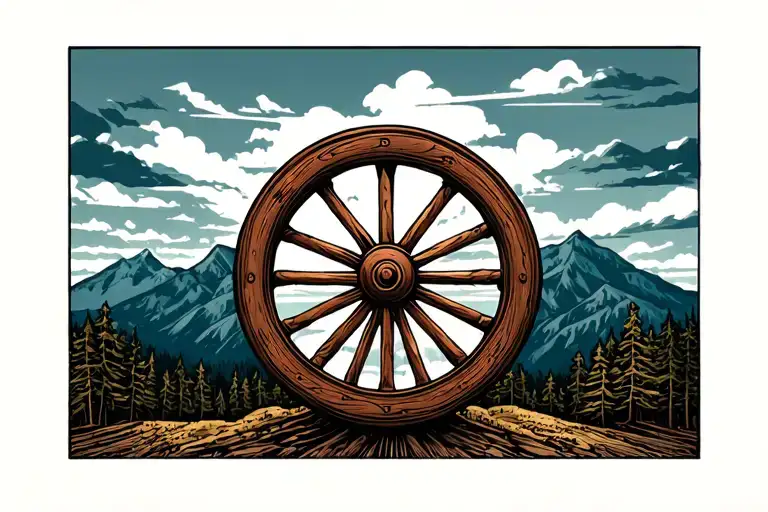 wagon wheel with Appalachian mountain tattoo tattoo design idea