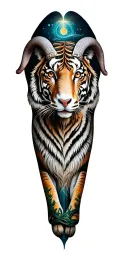 full leg sleeve, capricorn goat, greek mythology, tiger, tree of life red eue tattoo design idea