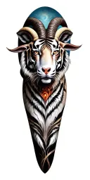 full leg sleeve, capricorn goat, greek mythology, tiger, tree of life red eue tattoo design idea