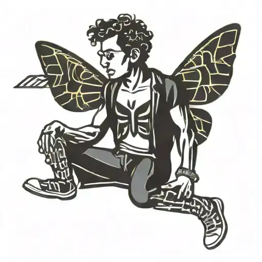 twi gay man with butterfly wings symbol of  coming out make it keith haring style, sexual, cutesy, lovers tattoo design idea