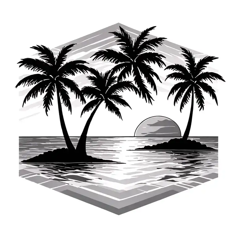 chevron and palm tree with sunset tattoo design idea