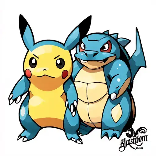pikachu and blastoise tattoo design idea